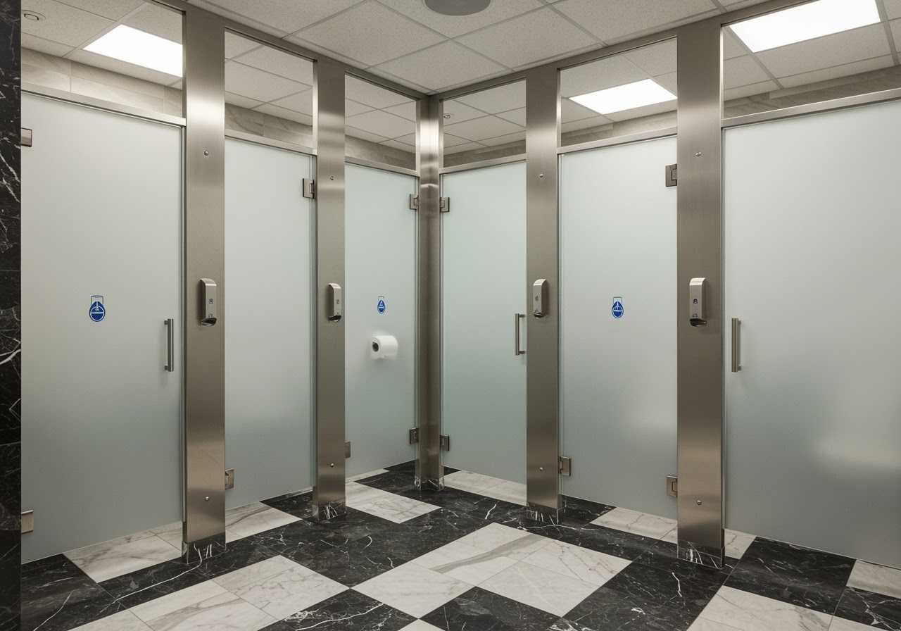 Cubicle Toilet Kaca: Partisi Toilet Mewah