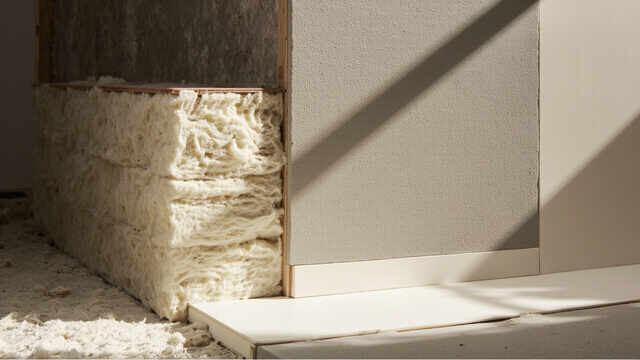 mineral wool insulation installed between basement studs
