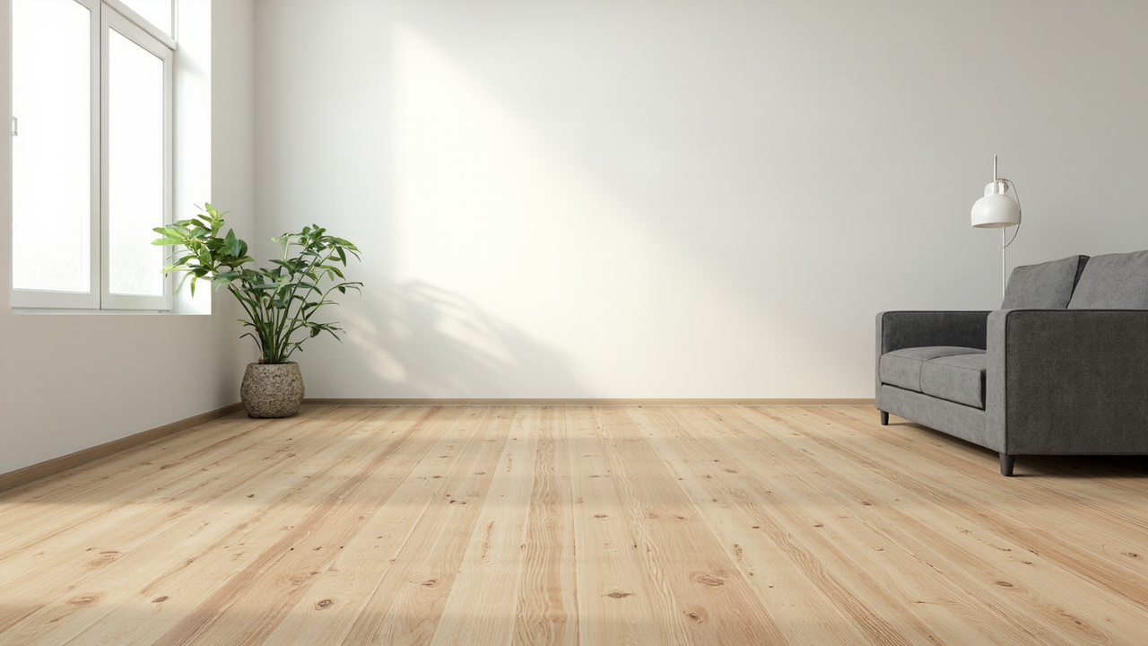 Modern Indonesian living room with light oak wood-grain luxury vinyl plank flooring