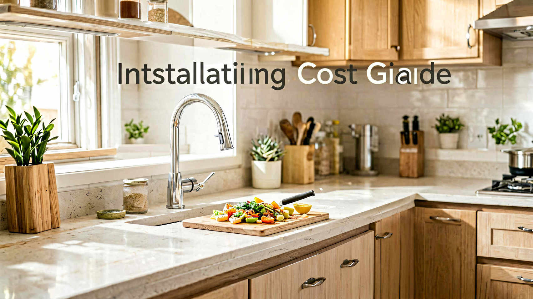 Kitchen countertop installation with substrate and support brackets