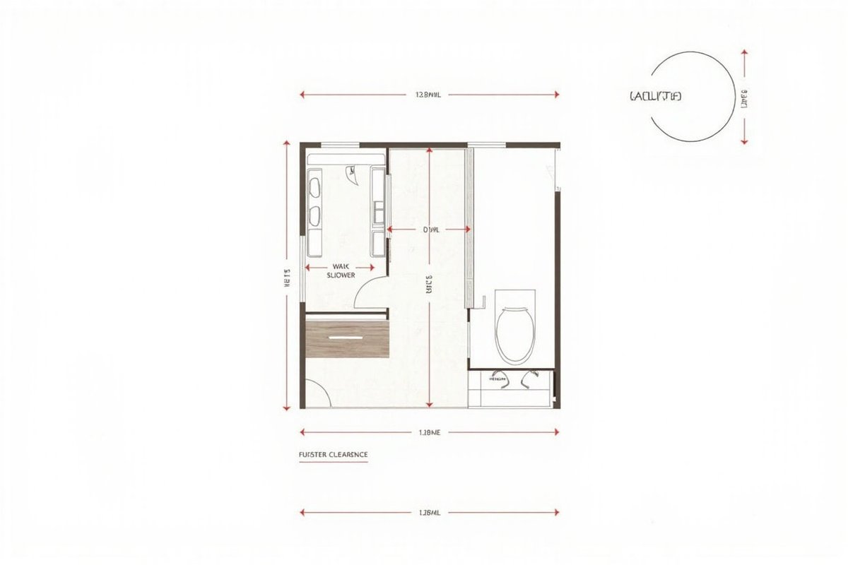 Floor plan showing toilet clearance 900x1200mm, shower 900x900mm, doorway 820mm and vanity clearance 750mm in an Australian bathroom