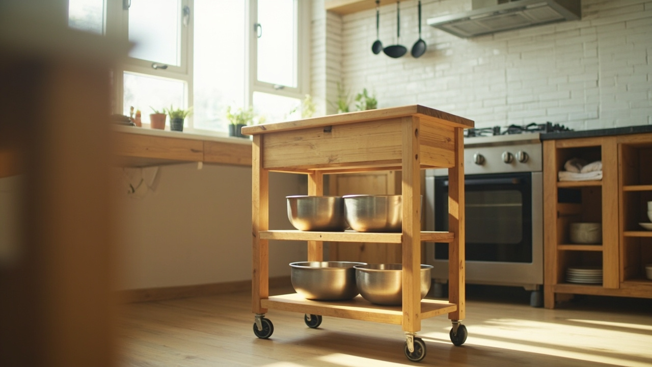 Meja dapur portable di dapur kecil
