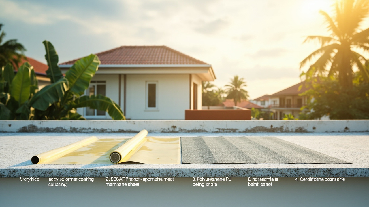 Ilustrasi empat sistem waterproofing pada atap dak beton rumah tinggal Indonesia