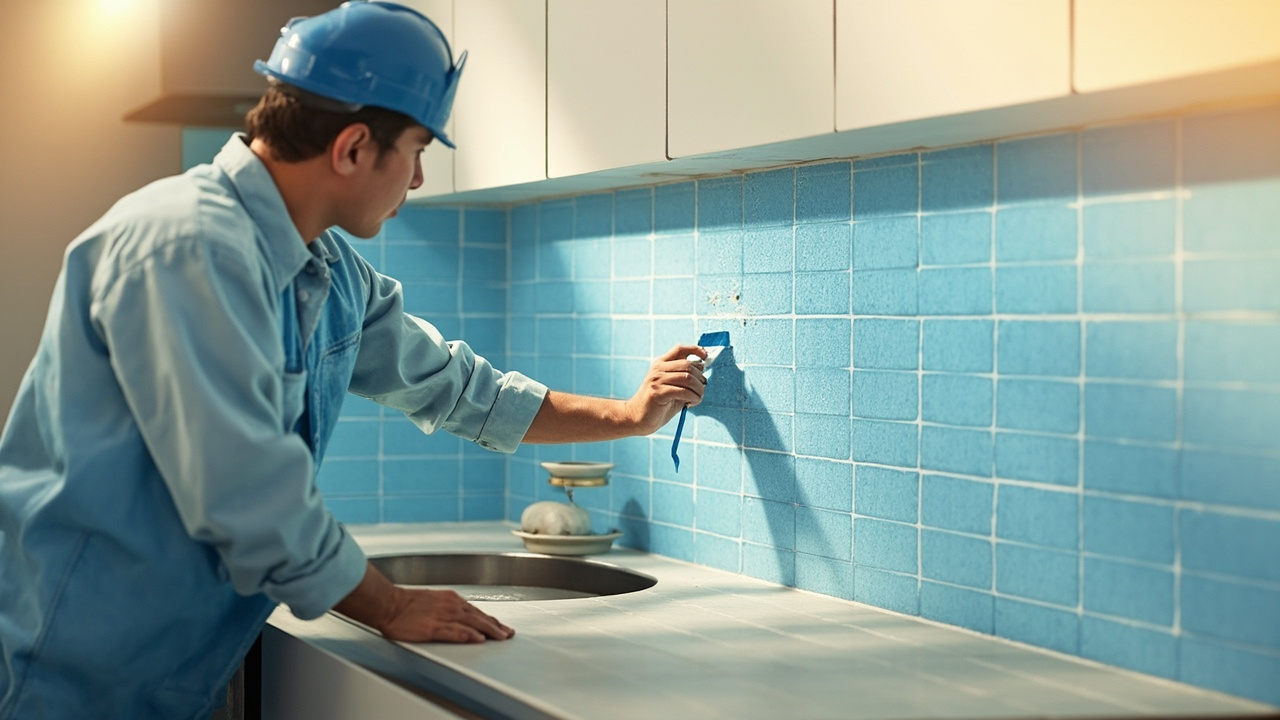 Ilustrasi proses pelapisan waterproofing pada dinding area wastafel dapur