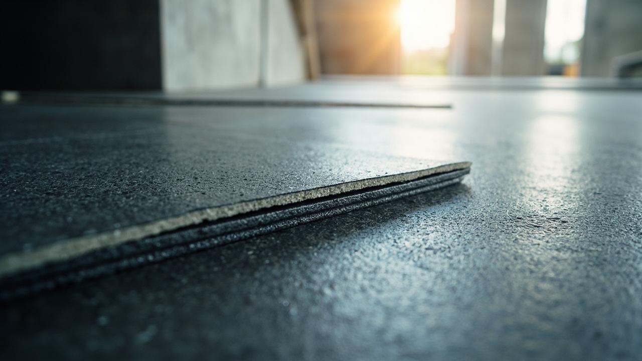 Waterproofing thickness gauge measuring membrane overlap on terrace